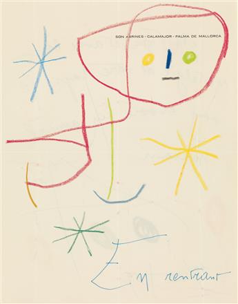 JOAN MIRÓ. Illustrated Autograph Note Signed, Miró, to MoMA Director of Exhibitions and Publications Monroe Wheeler, i...